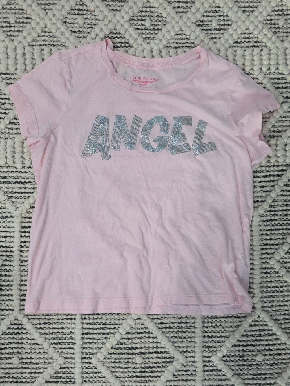 Victoria's Secret Light Pink ANGEL Glitter Logo Tee